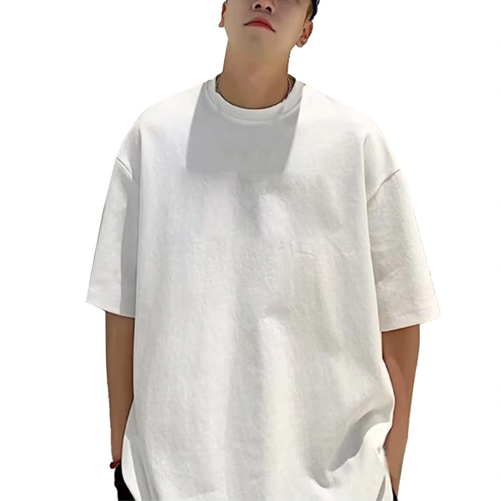 Men Short Sleeves Top Round Neck Letters Printing Loose Fitting Summer Casual T Shirt White XXL