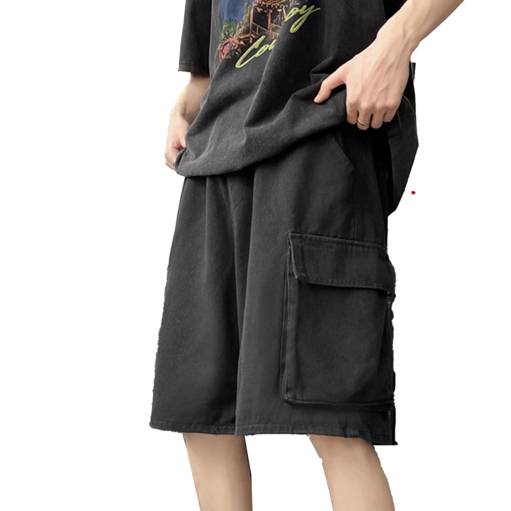 Shorts Polyester Summer Casual Loose Pocket Straight Short Trouser Pants Streetwear Black L