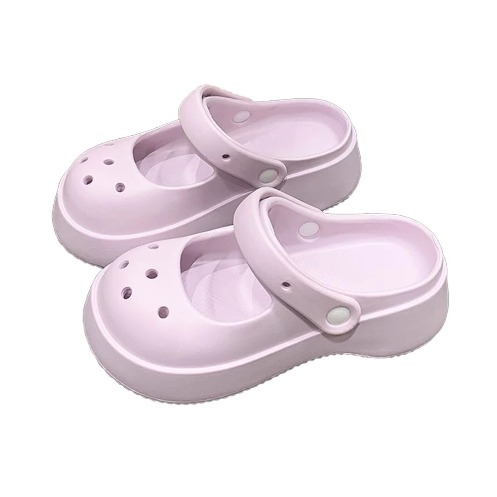 Women Sandals Fashion Cute Rounded Toe Thicker Soles Breathable Holes Lightweight Summer Slippers for Outdoor Beach Purple 38-39