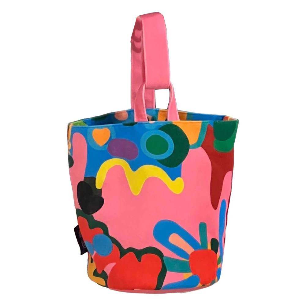 Lunch Carrying Bag Graffiti Small Bucket Shape Breathable Large Capacity Canvas Bag for Outdoor Floral Free Size