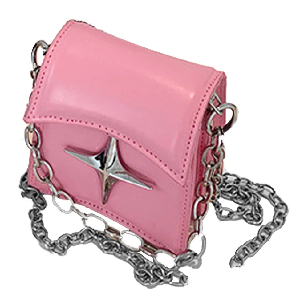 Women Chain Bag Square Shoulder Bag PU Leather Compact Lightweight Elegant Stylish Chain Bag Pink Free Size