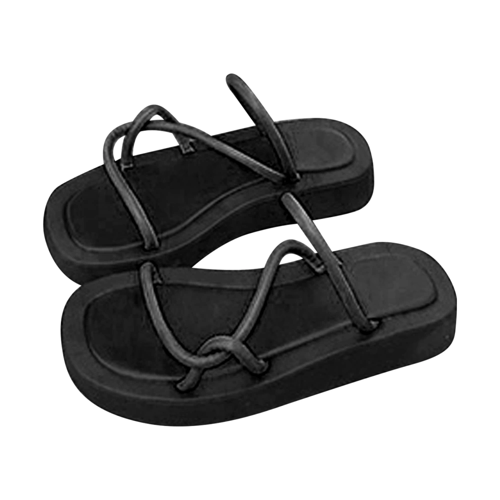 Women Platform Slide Sandal Prevent Slip Thick Sole Simple Fashionable Women Summer Beach Slippers for Home Party Black 37