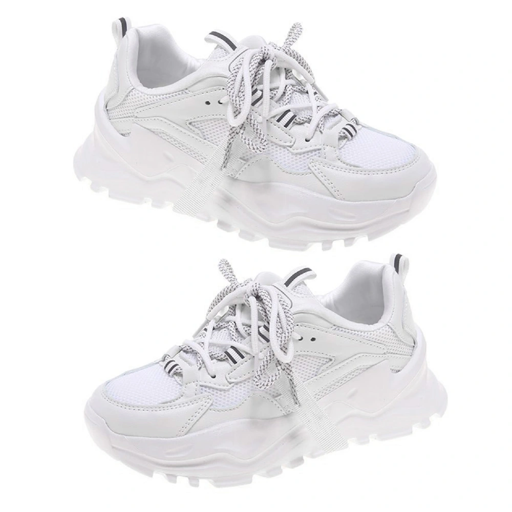 Women Sports Shoes Casual Fashion Thick Sole Shoelaces Running Walking Shoes for Female White 37