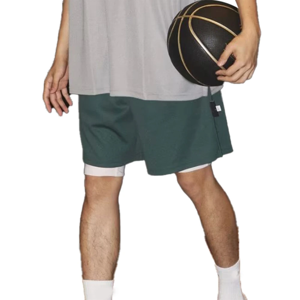 Men Shorts Drawstring Side Pockets Loose Fit Casual Sports Pants for Home Training 2XL Green