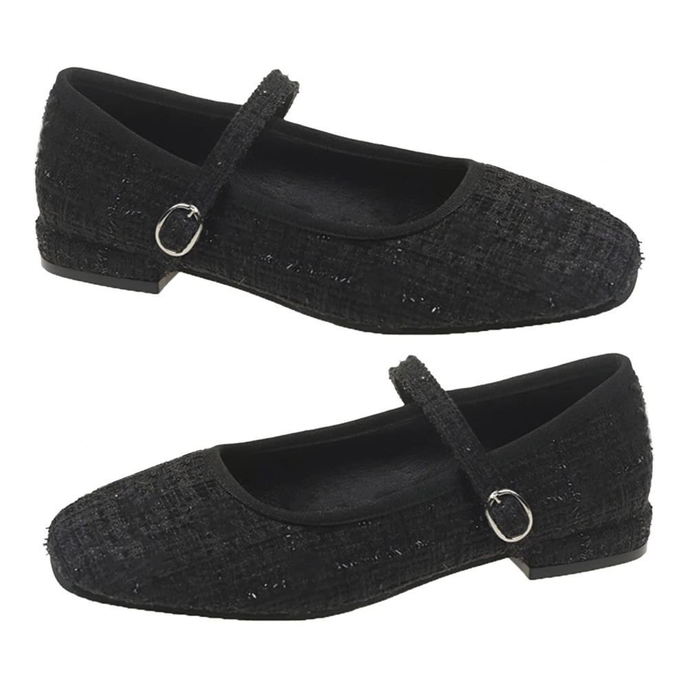 Women Flat Shoes Causal Footwear Rabbit with Buckle Strap Flat Shoes Footwear Work Shoes Black 38