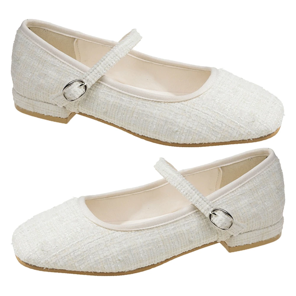 Women Flat Shoes Causal Footwear Rabbit with Buckle Strap Flat Shoes Footwear Work Shoes Beige 38