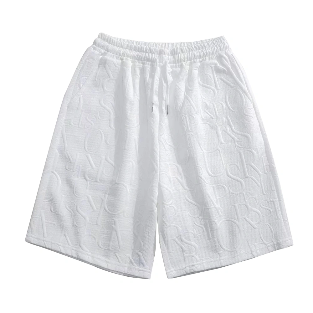 Men Sports Shorts Elastic Waist Drawstring Closure Knee Length Casual Summer Shorts White XL