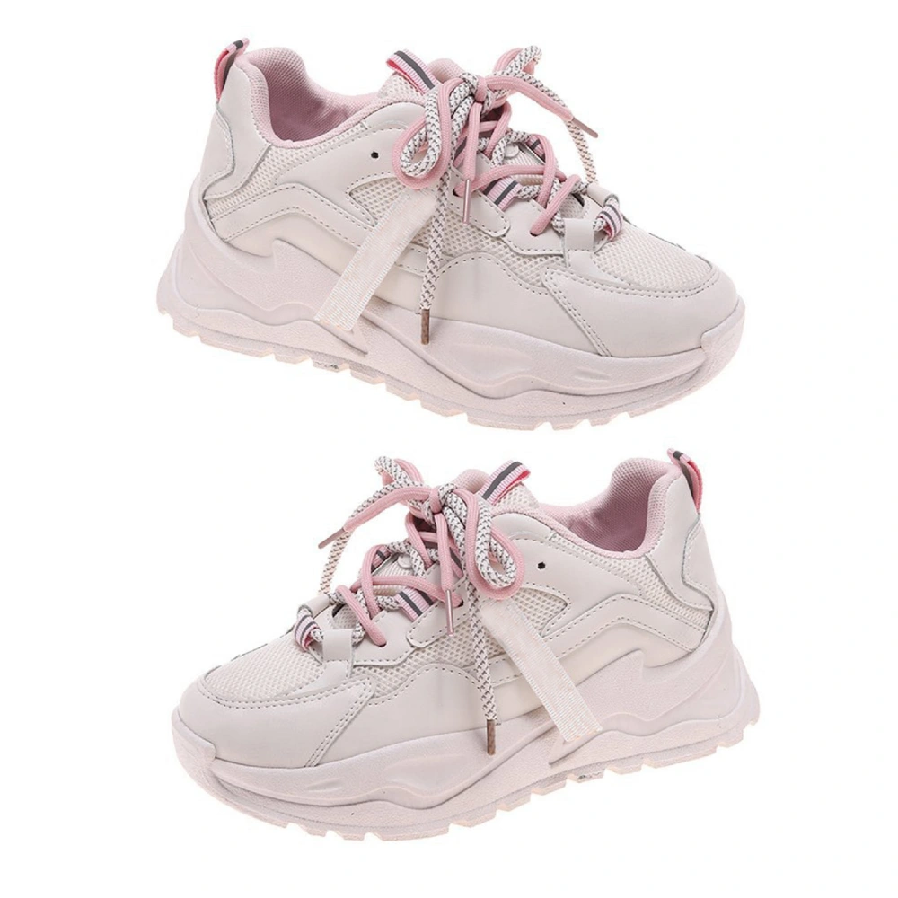 Women Sports Shoes Casual Fashion Thick Sole Shoelaces Running Walking Shoes for Female Pink 36