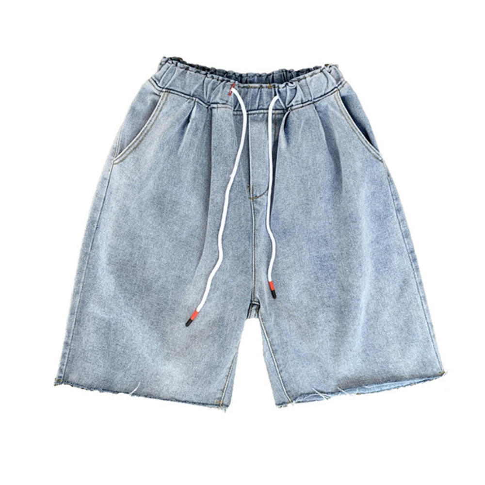 Men Loose Shorts Elastic Waistband Casual Fashionable Minimalist Male Shorts for Summer Light Blue L