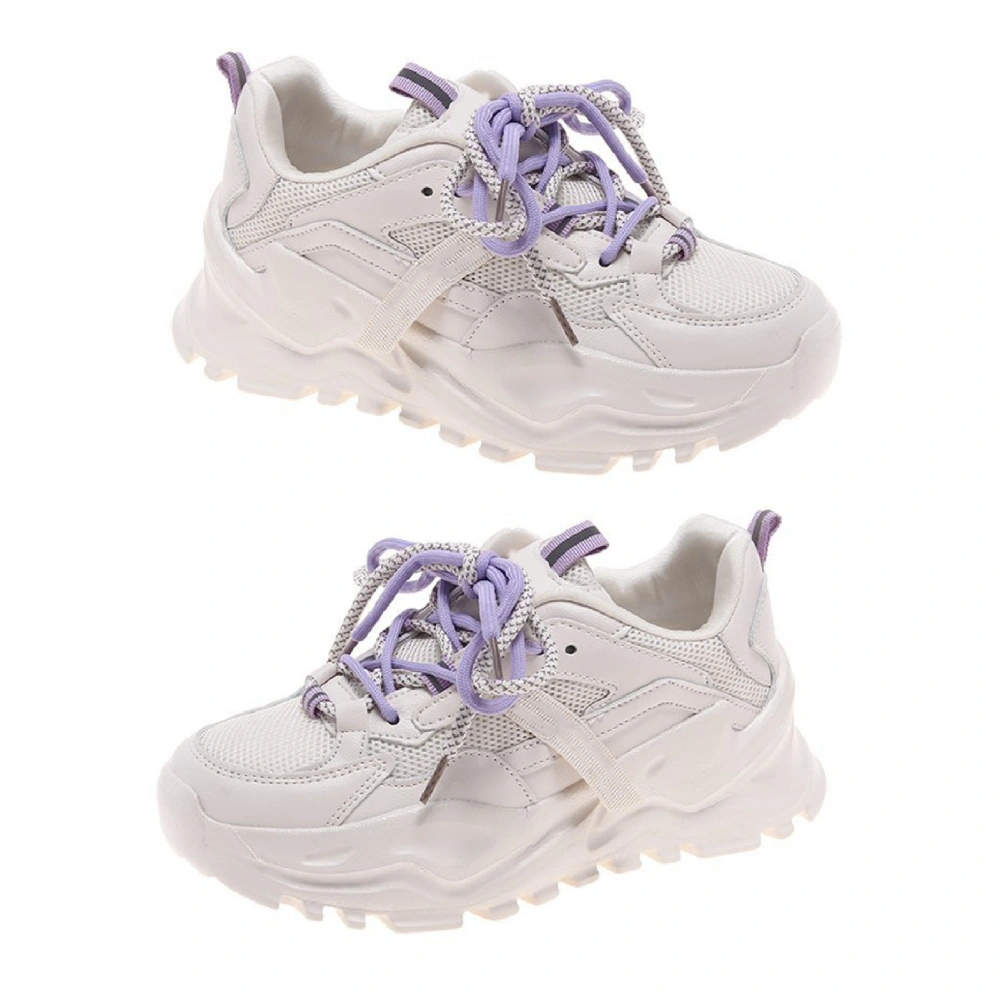 Women Sports Shoes Casual Fashion Thick Sole Shoelaces Running Walking Shoes for Female Purple 38