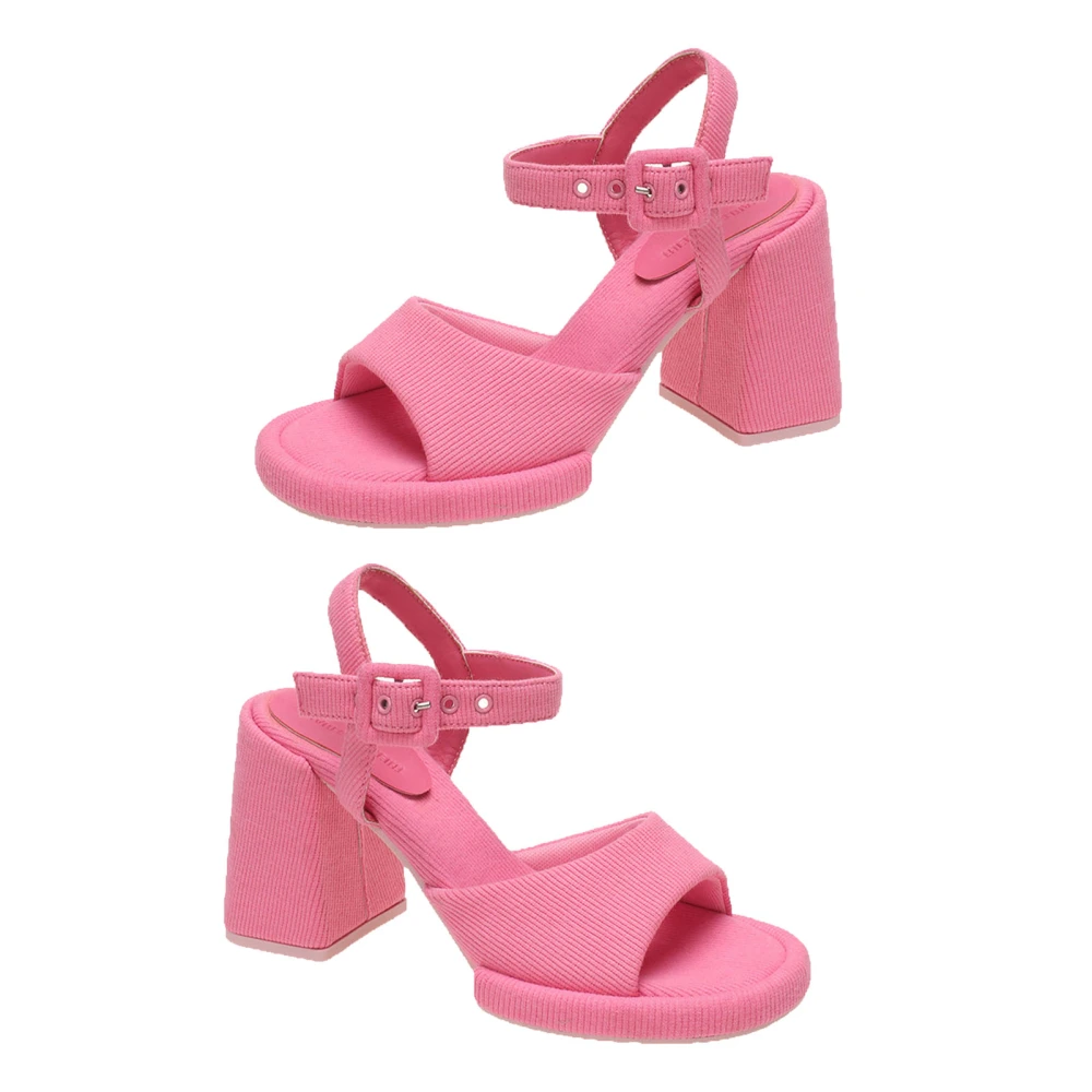 Women Ankle Strap Heeled Sandals Breathable Anti Slip Open Toed Strappy High Square Heels for Summer Rose Red 37