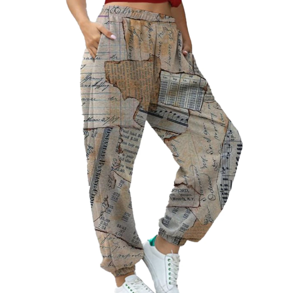 Women Long Sweatpants Elastic Tapered Cuff Pants Versatile Print Trousers Workout Loose Pants Yellow Letter XL