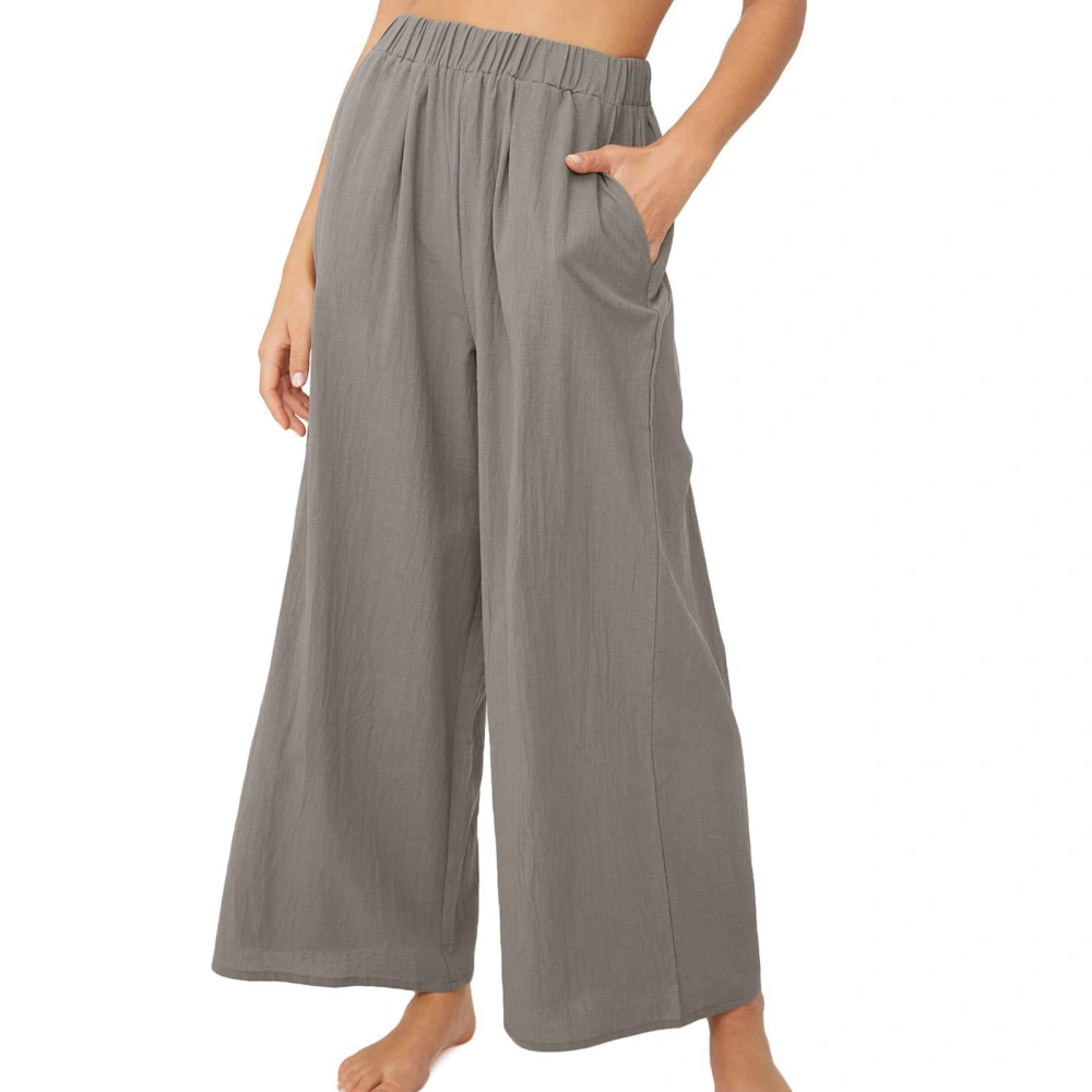 High Waisted Wide Leg Pants Straight Pure Color Elastic Waisted Wide Leg Trousers for Women Lady Grey XXL