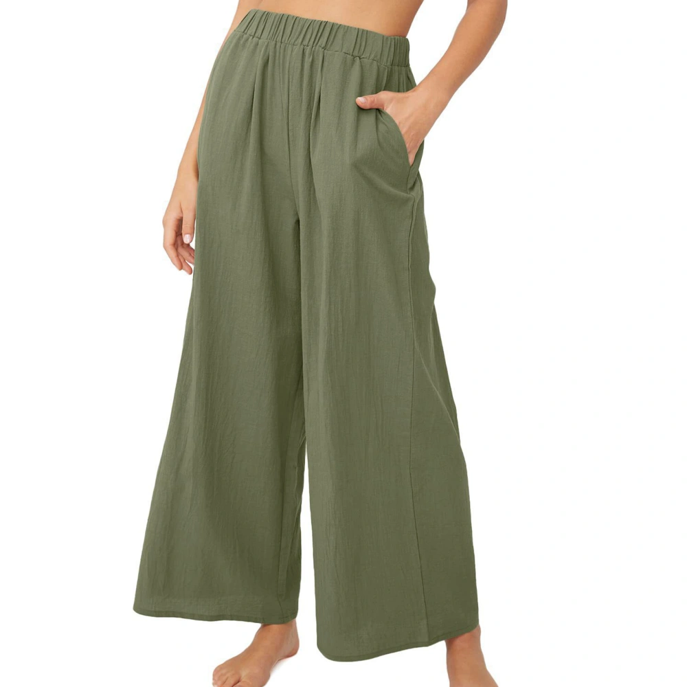 High Waisted Wide Leg Pants Straight Pure Color Elastic Waisted Wide Leg Trousers for Women Lady Green M