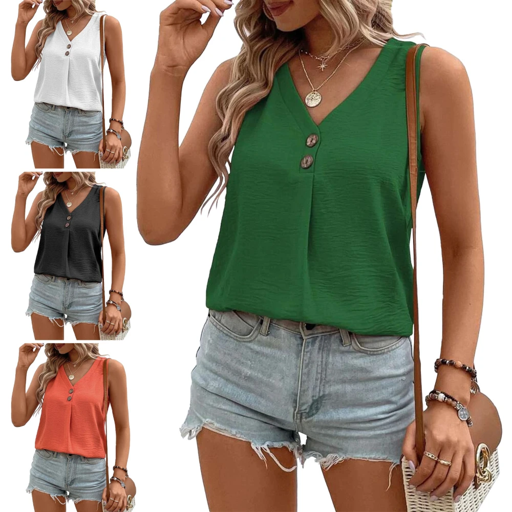 Women Tank Tops Button Down V Neck Sleeveless Blouse Summer Casual Breathable Shirt Green S