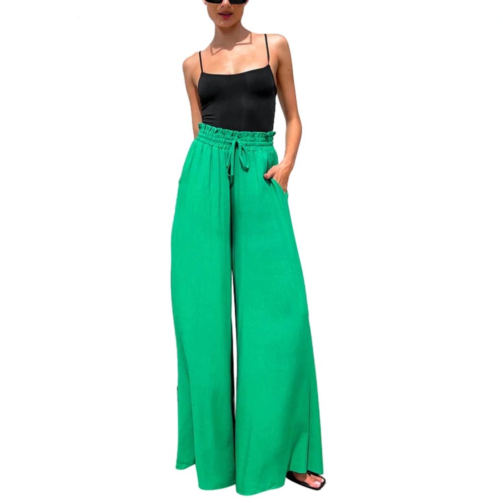 Women Wide Leg Pants High Waist Casual Fashionable Trousers for Work Street Dating Shopping Green L