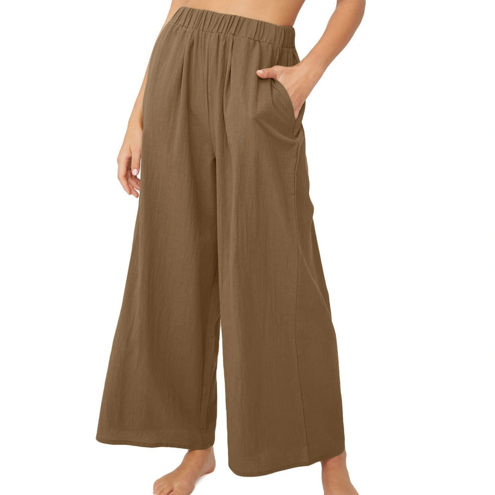 High Waisted Wide Leg Pants Straight Pure Color Elastic Waisted Wide Leg Trousers for Women Lady Dark Brown S