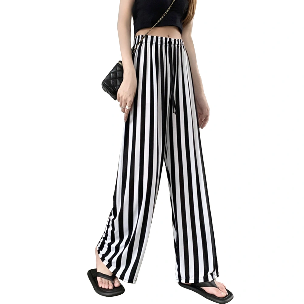 Wide Leg Pants Women Loose Fit Casual High Waist Straight Tube Slimming Thin for Summer Black and White Free Size