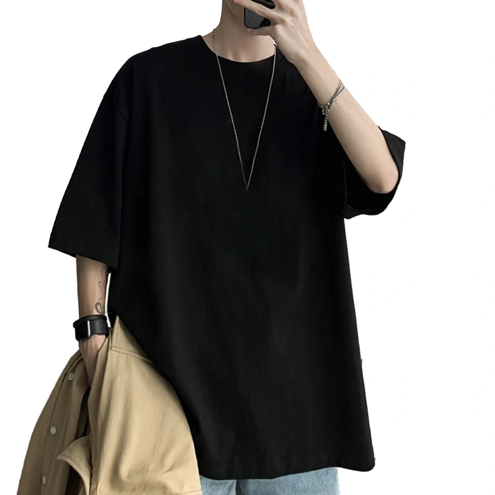 Men Short Sleeve T Shirt Pattern Printed Loose Comfortable Fashionable Male Short Sleeve Tee Black XL