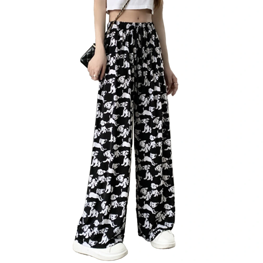 Wide Leg Pants Women Loose Fit Casual High Waist Straight Tube Slimming Thin for Summer Dog Pattern Free Size