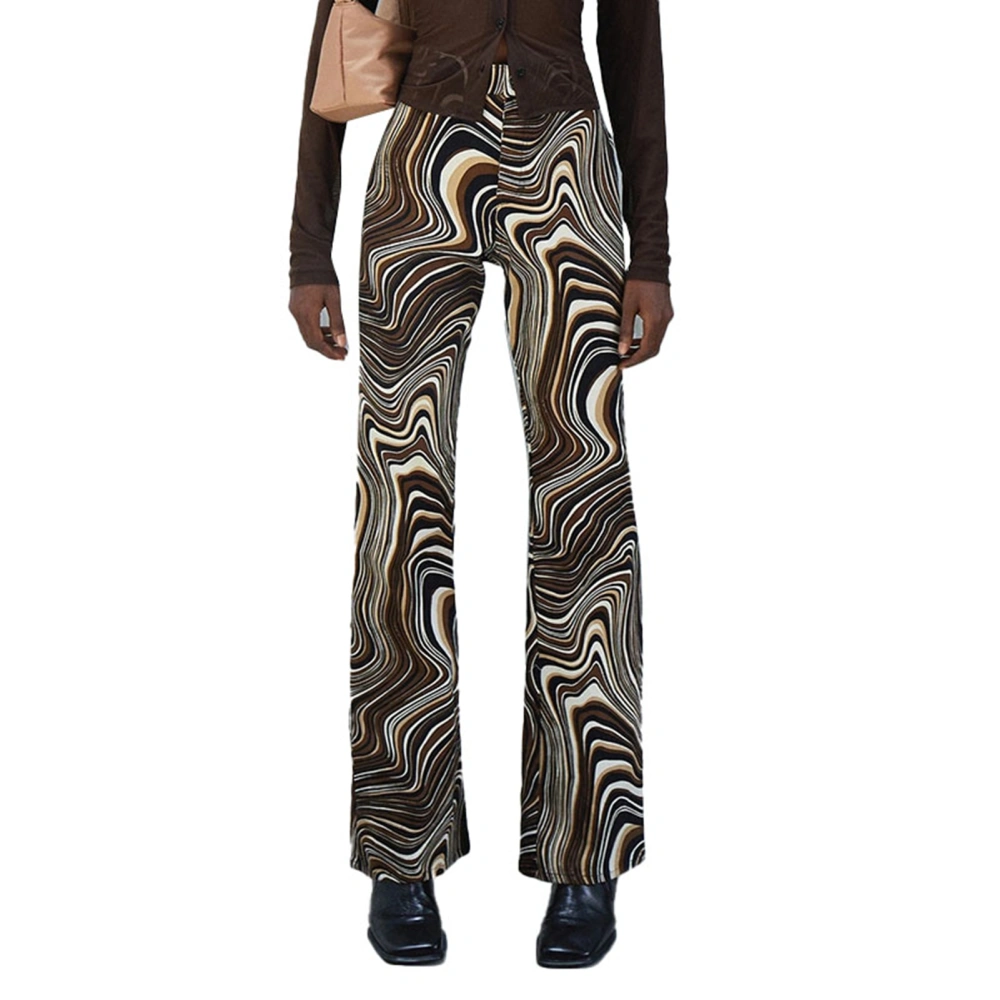 Flared Pants Printed Slim Fitted High Waisted Long Flare Leggings for Women Lady Street Brown Water Ripples Pattern XL