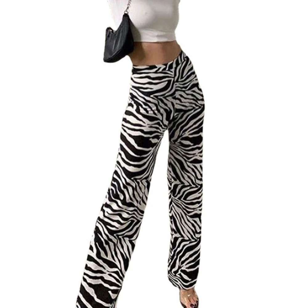 Flared Pants Printed Slim Fitted High Waisted Long Flare Leggings for Women Lady Street Black White Stripe S