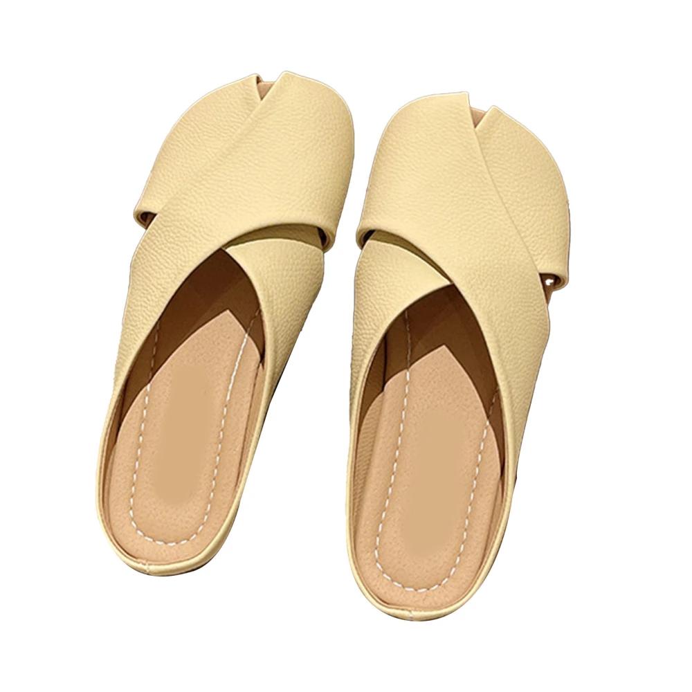 Women Casual Slippers PU Upper Flat Bottom Outdoor Baotou Sandals for Spring and Summer Yellow 38