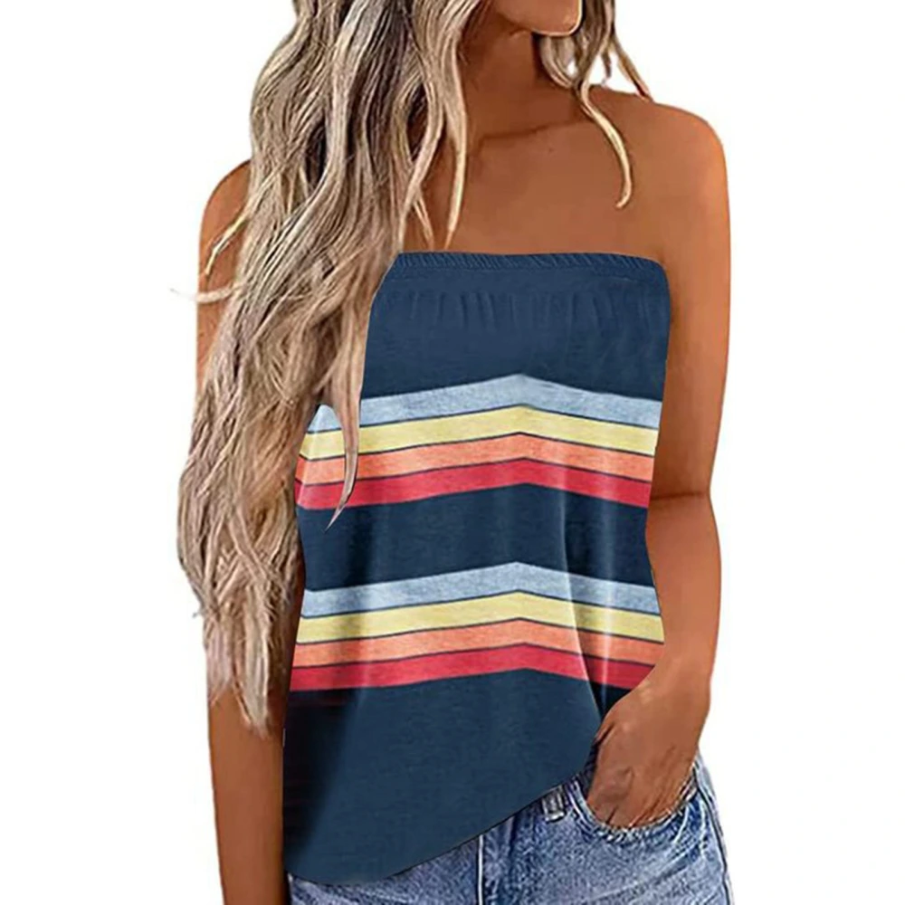 Women Tube Top Loose Fitting Stylish Sleeveless Strapless Tank Top for Summer Wear Dark Blue Color Stripe XL