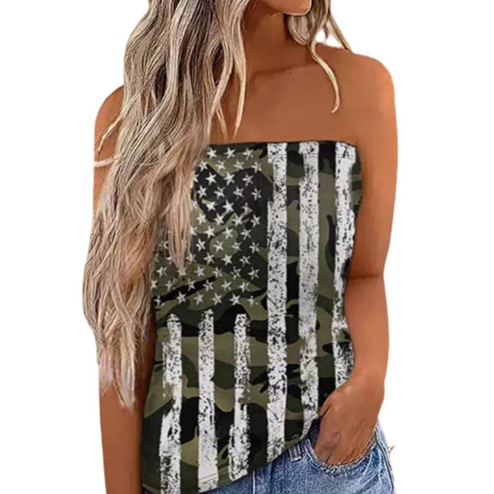 Women Tube Top Loose Fitting Stylish Sleeveless Strapless Tank Top for Summer Wear Camouflage Flag XL