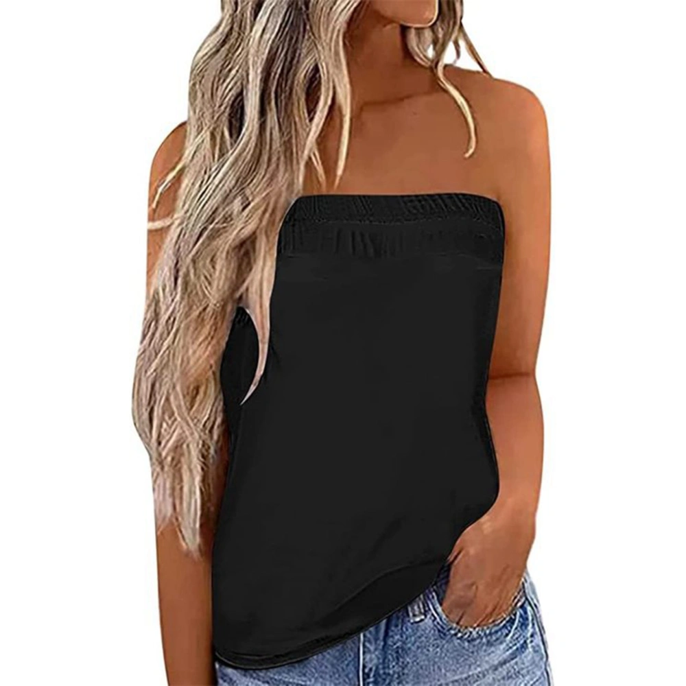 Women Tube Top Loose Fitting Stylish Sleeveless Strapless Tank Top for Summer Wear Pure Black L