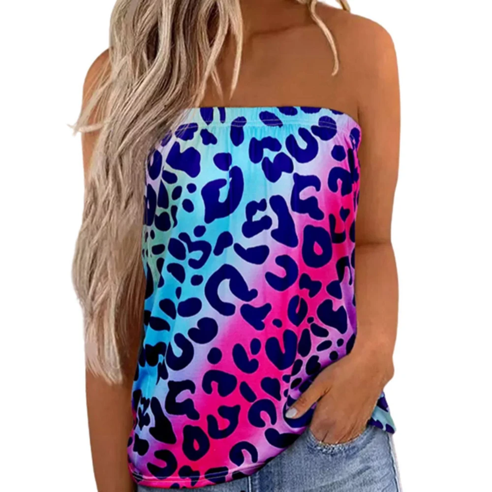 Women Tube Top Loose Fitting Stylish Sleeveless Strapless Tank Top for Summer Wear Color Leopard Print 3XL