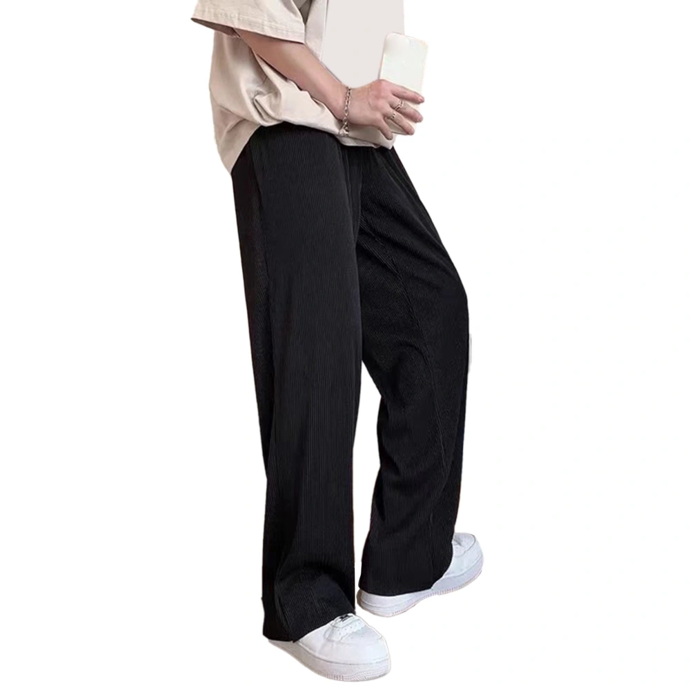 Men Casual Pants Wide Straight Leg Plain Color Fashionable Loose Fit Soft Trousers Black XXL