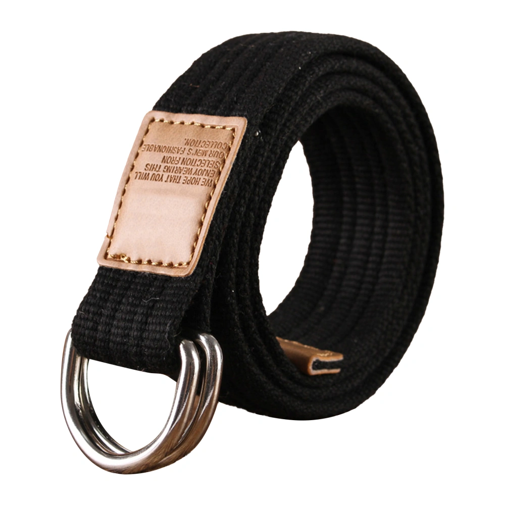 Canvas Web Belt Double D Ring 115cm Length Fully Adjustable Pure Color Quick Release Trouser Belt for Teenager Black