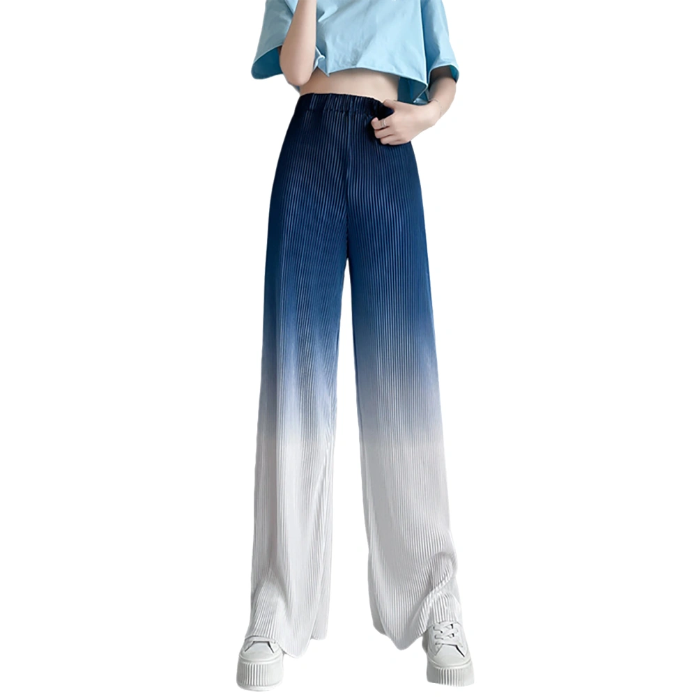 Wide Leg Pants Women Tie Down High Waist Sweatpants Loose Casual Yoga Gradient Color Dance Pants Blue and White S