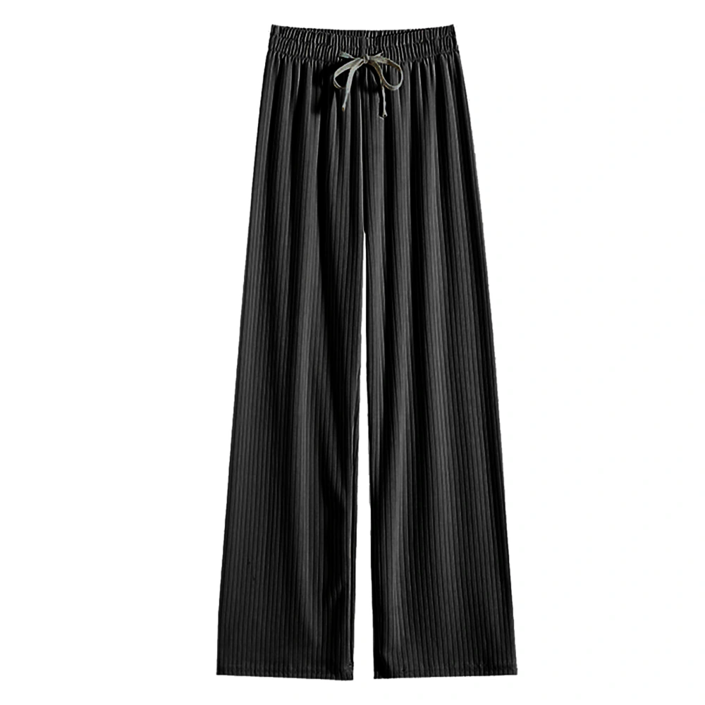 Women Wide Leg Pants Polyester Fiber Casual High Waist Loose Drawstring Pants for Summer Commuting Black S