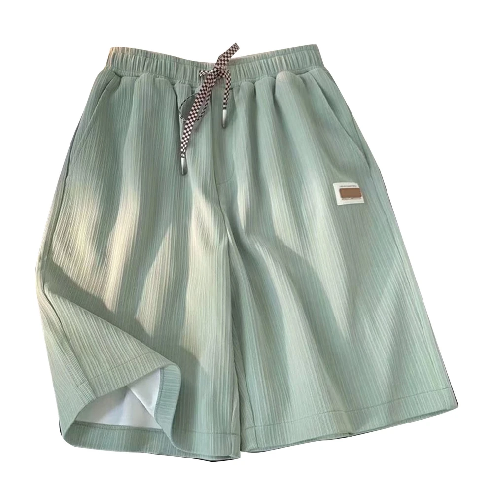 Man Drawstring Ice Silk Shorts Casual Pure Color Stretch Shorts Summer Loose Short Pants Green XL