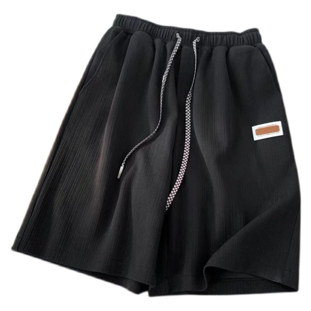 Man Drawstring Ice Silk Shorts Casual Pure Color Stretch Shorts Summer Loose Short Pants Black XL