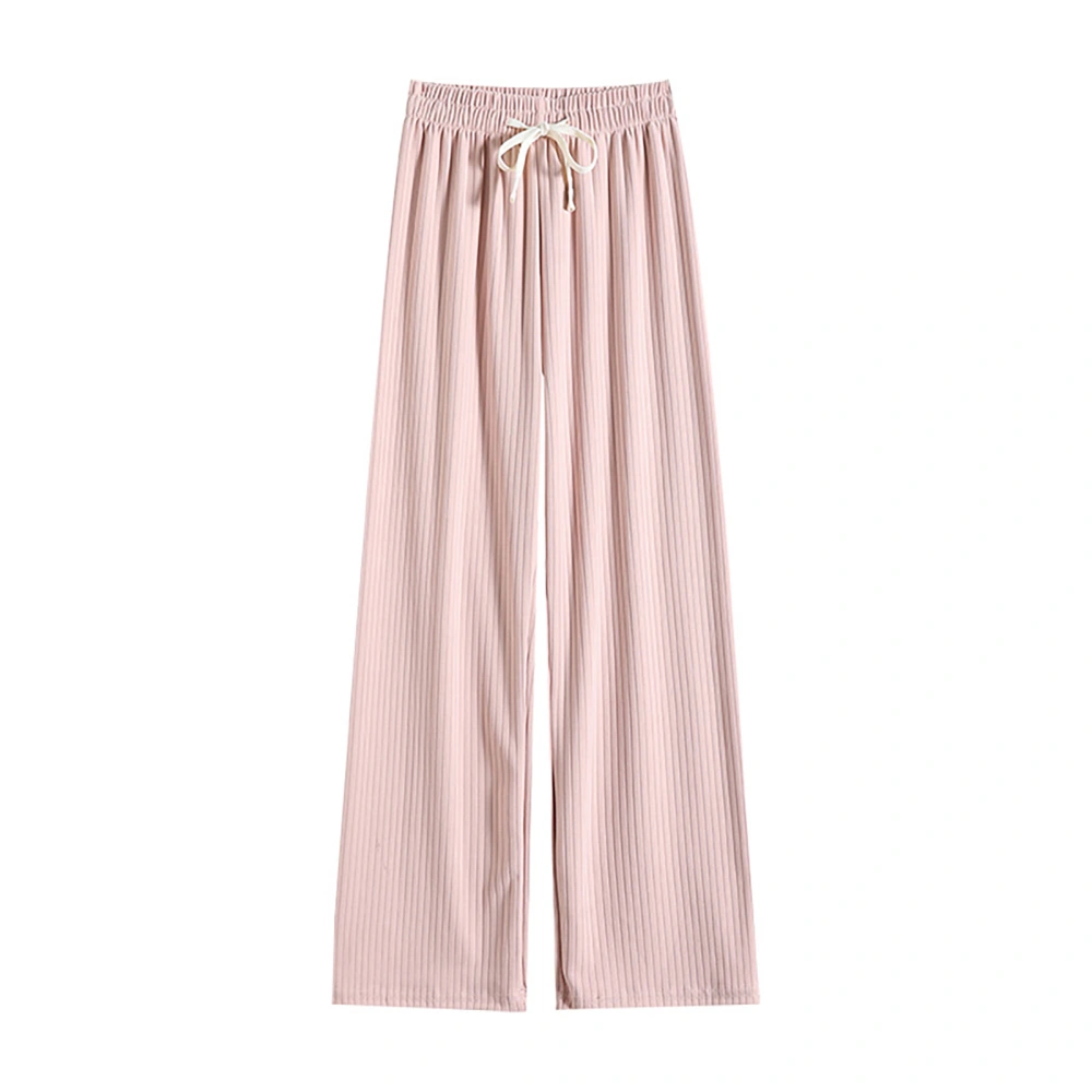 Women Wide Leg Pants Polyester Fiber Casual High Waist Loose Drawstring Pants for Summer Commuting Pink M