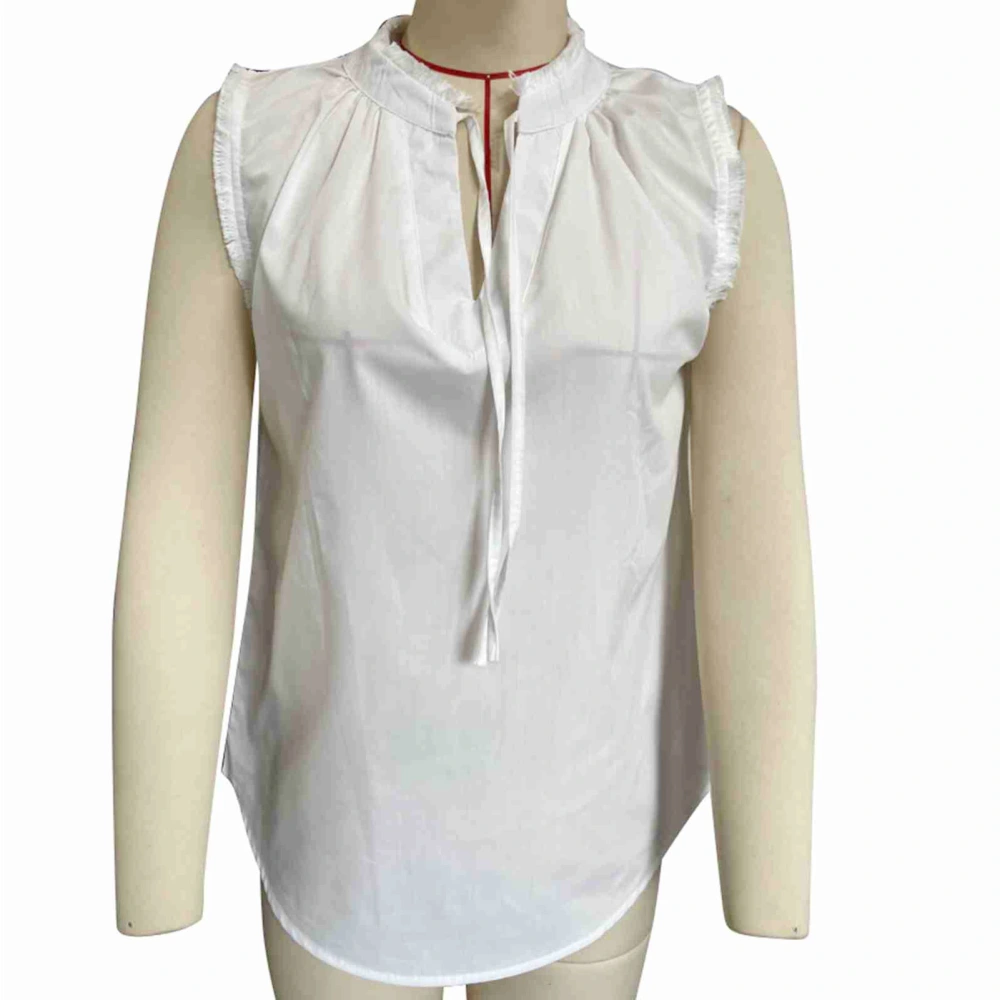 Women Lace Up V Neck Top Sleeveless Loose Casual Pullover Fashion Top Female Blouse White M