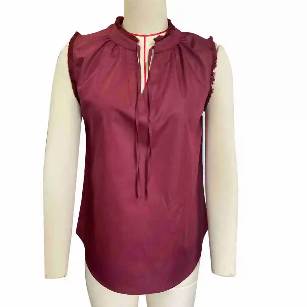 Women Lace Up V Neck Top Sleeveless Loose Casual Pullover Fashion Top Female Blouse Burgundy XL