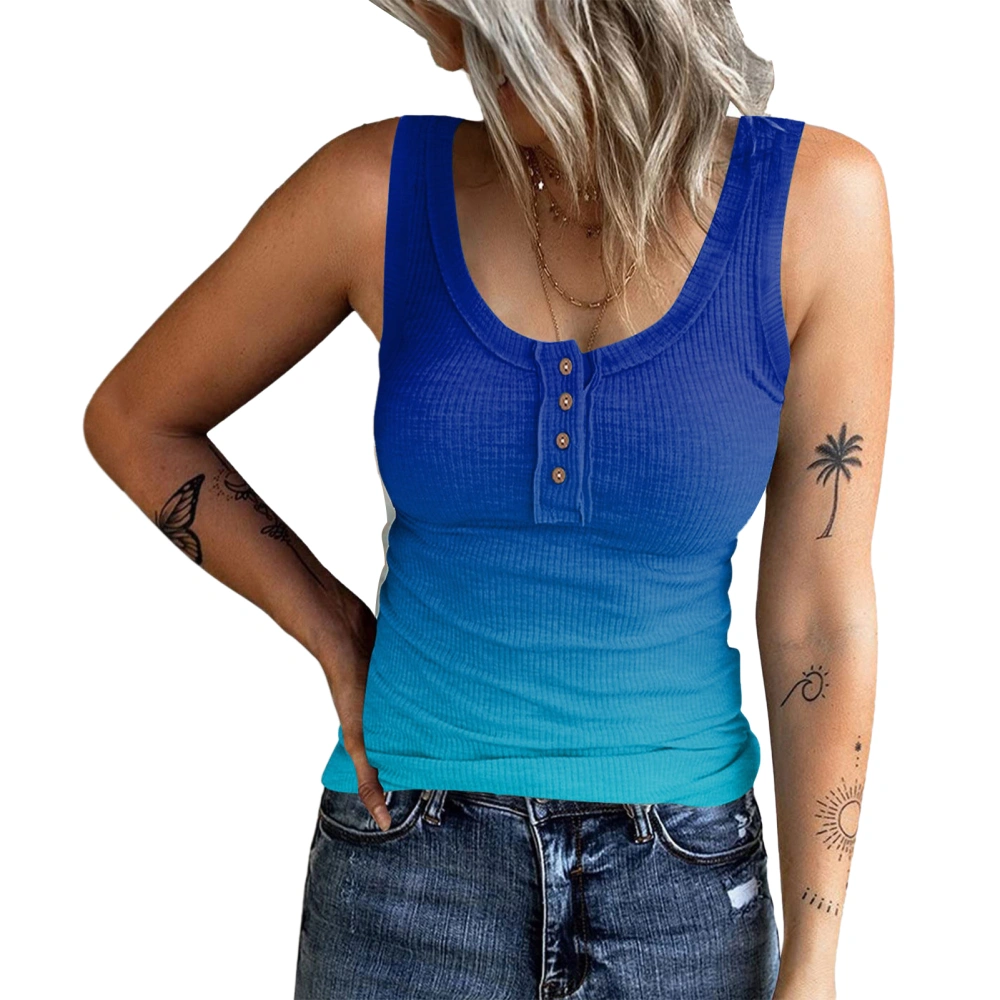 Women Scoop Neck Tank Top Summer Casual Ribbed Knit Sleeveless Basic Slim Fit Camisole T Shirt Gradient Blue S