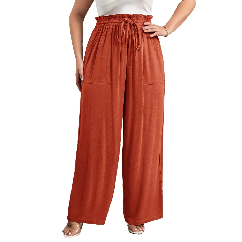 Wide Leg Oversized Trousers Elastic Waist Drawstring Loose Fitted Long Wide Leg Pants for Women Lady Watermelon Red 2XL