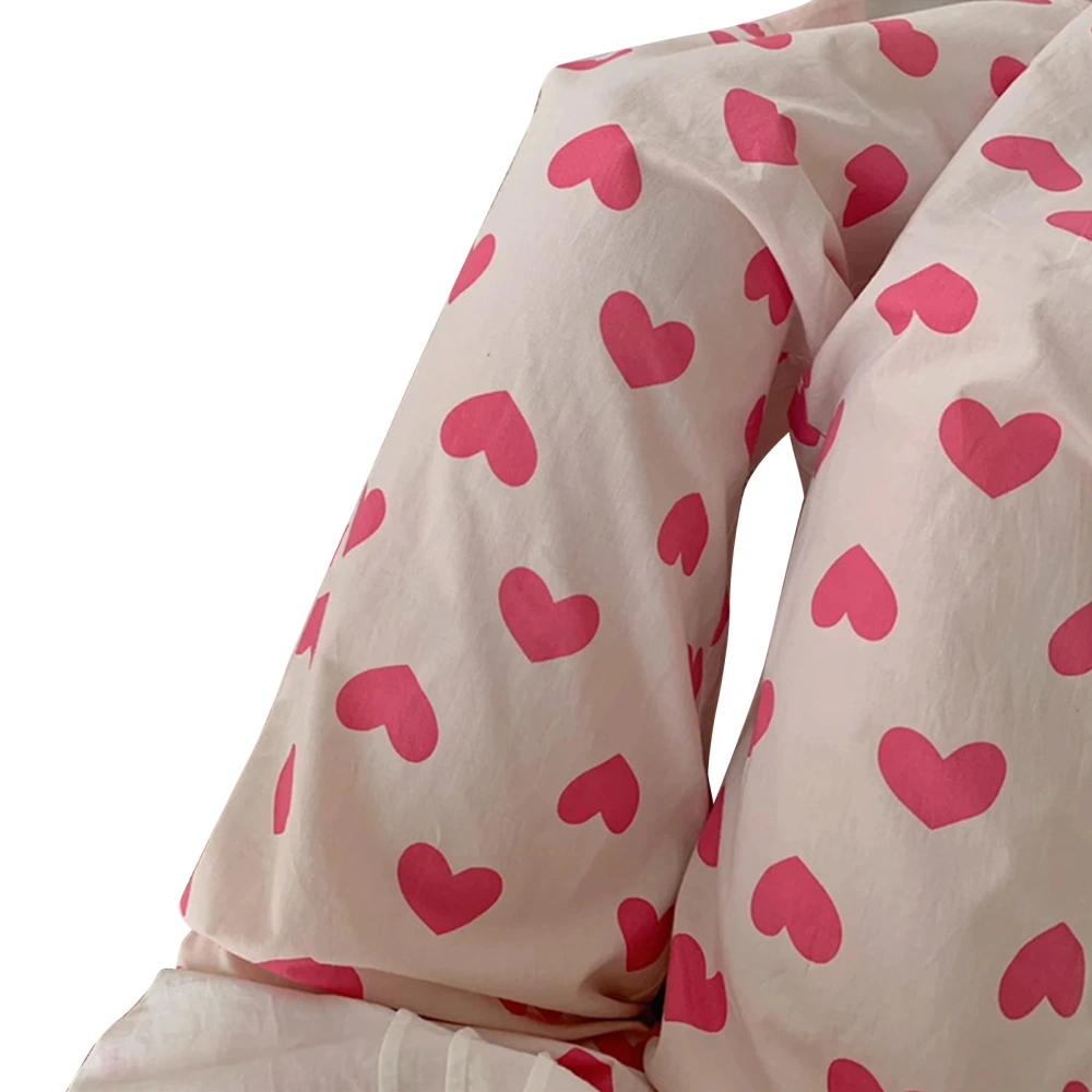 Women Pajama Pants Cute Pink Heart Pattern Loose Soft Milk Fiber Girl Pajama Bottoms for Home Stroll Sleeping Pink L