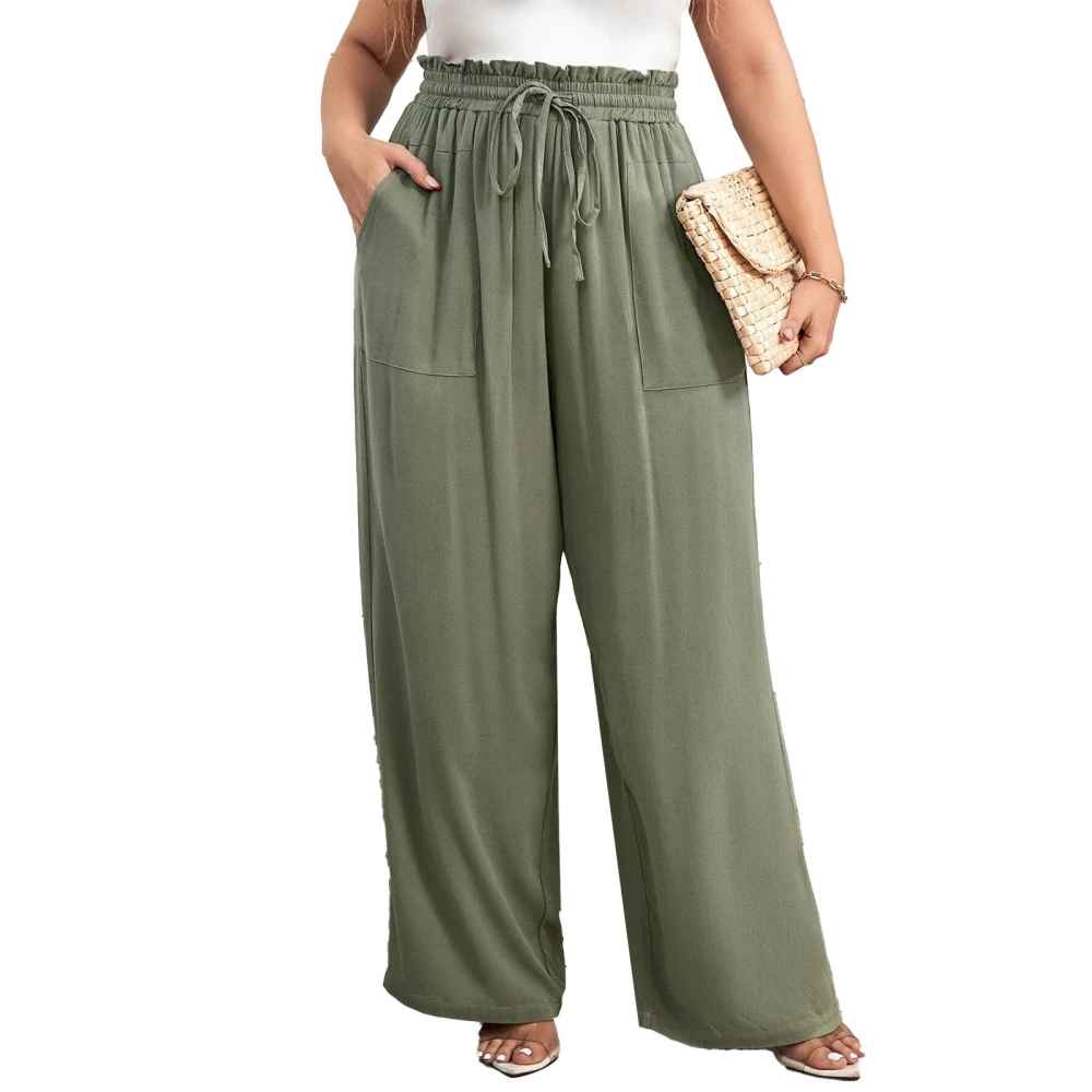 Wide Leg Oversized Trousers Elastic Waist Drawstring Loose Fitted Long Wide Leg Pants for Women Lady Light Green 2XL