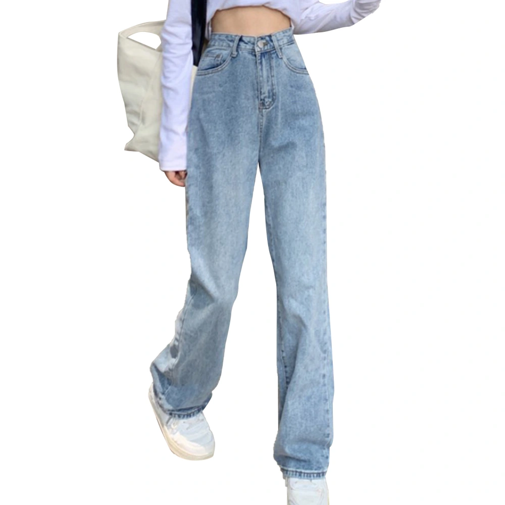 Women Wide Leg Long Pants Fashionable Soft Material Casual Loose Pants with Straps for Appointments Vacations Travel Blue L