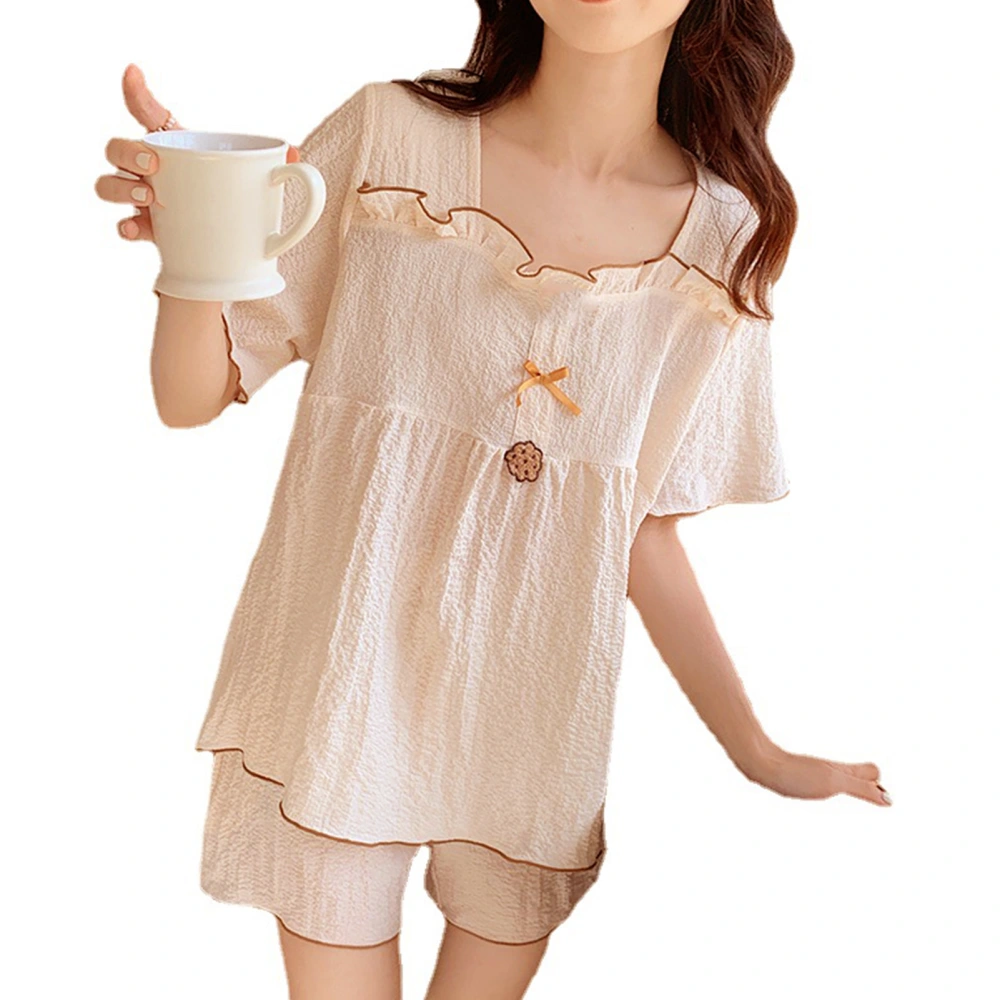 Short Sleeves Pajamas Set for Women Bear Pattern Breathable Loose Cute Summer Pajama Set for Home Pajamas M