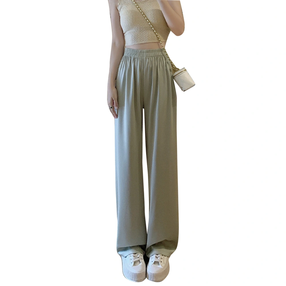 Women Wide Leg Pants High Elastic Waist Pure Color Skin Friendly Breathable Casual Loose Pants for Home Green M