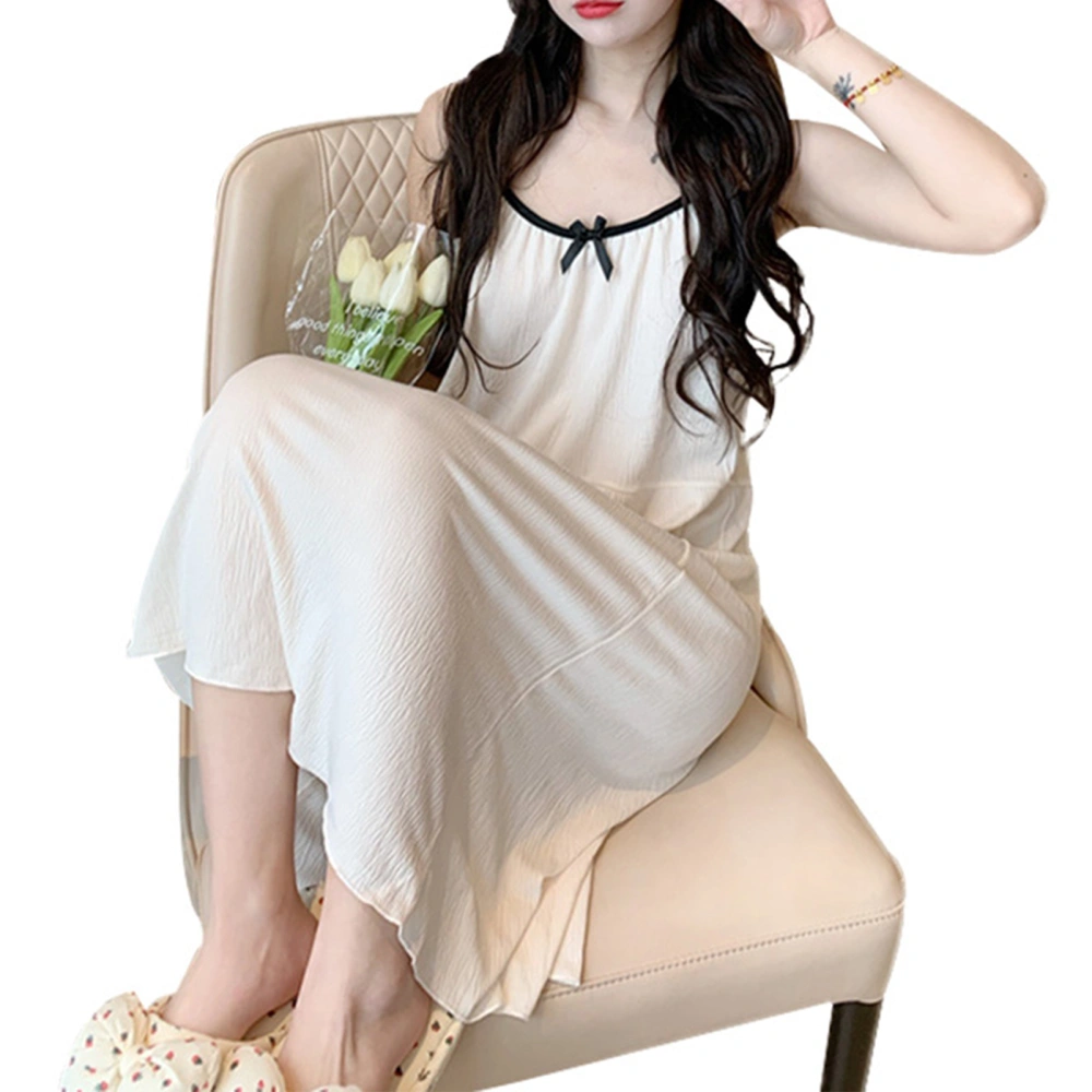 Women Slip Dress Spaghetti Straps Nightgown Sleeveless Camisole Nightdress for Household White M