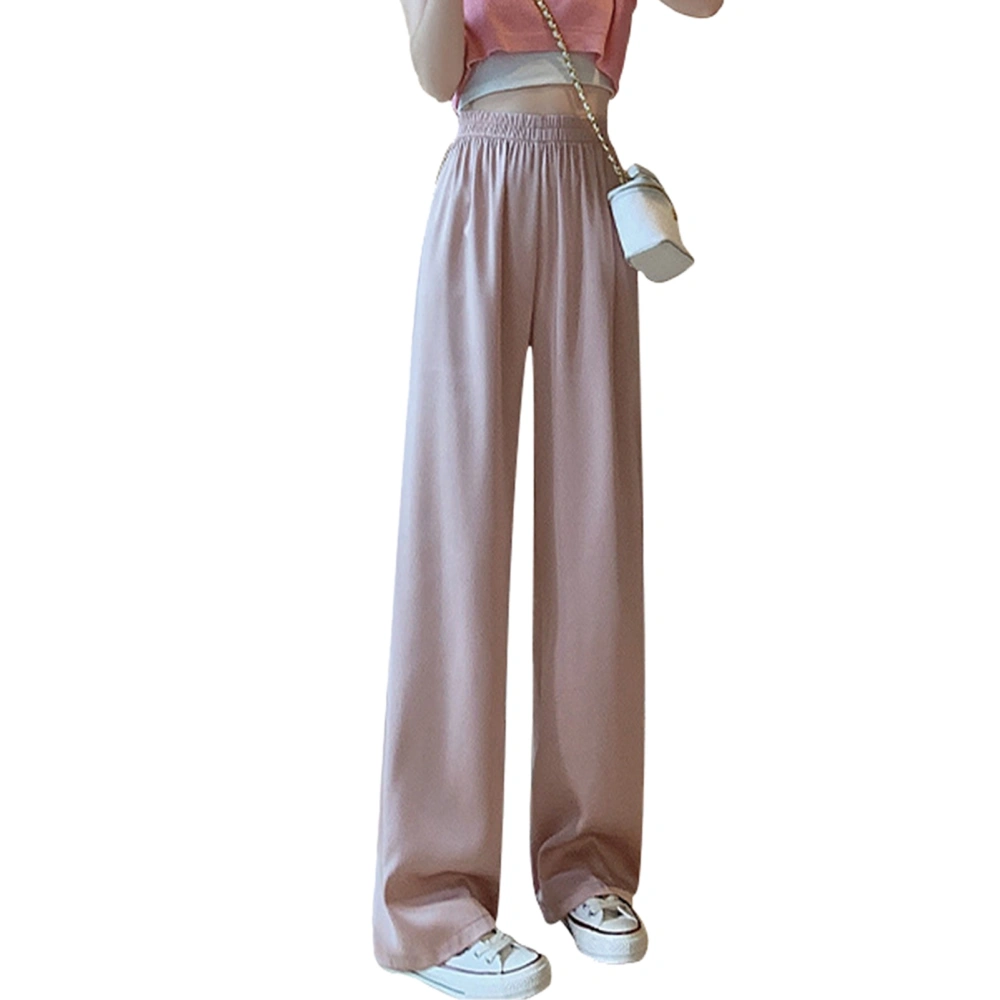 Women Wide Leg Pants High Elastic Waist Pure Color Skin Friendly Breathable Casual Loose Pants for Home Pink S