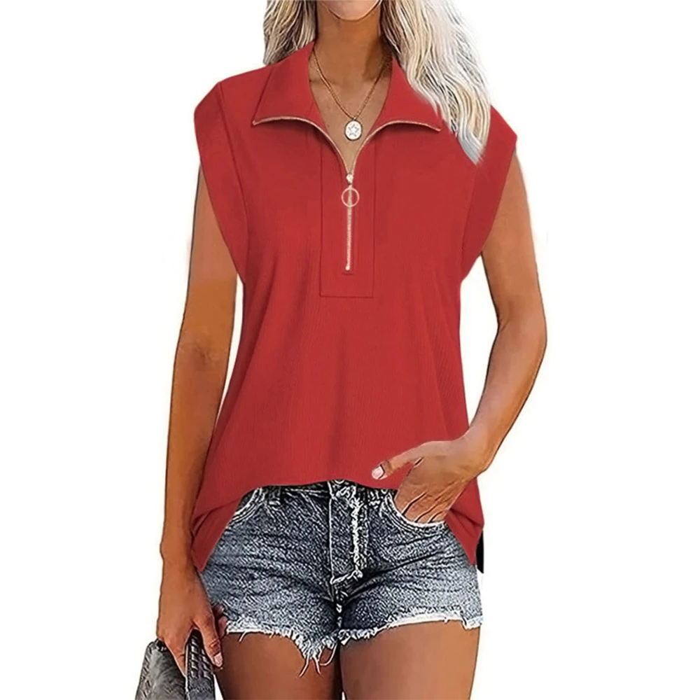 Women Short Sleeve Shirt V Neck Turn Down Collar Loose Fit Cap Sleeve Top for Work Street Dating Shopping Red S